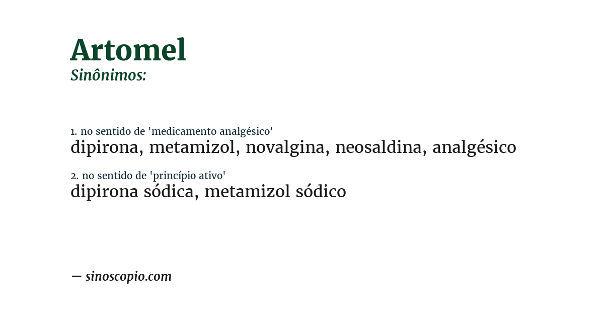 Sinônimo de artomel