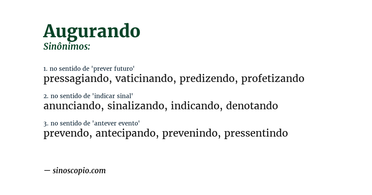 Sinônimo de augurando