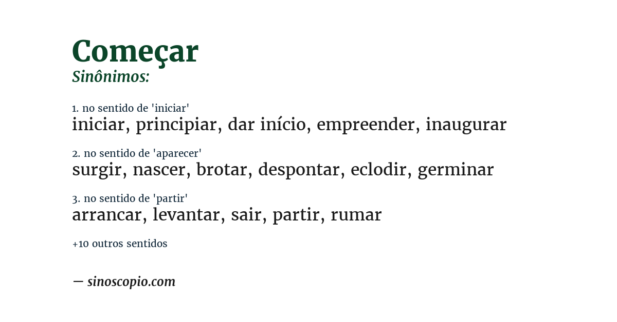 Sinônimo de começar