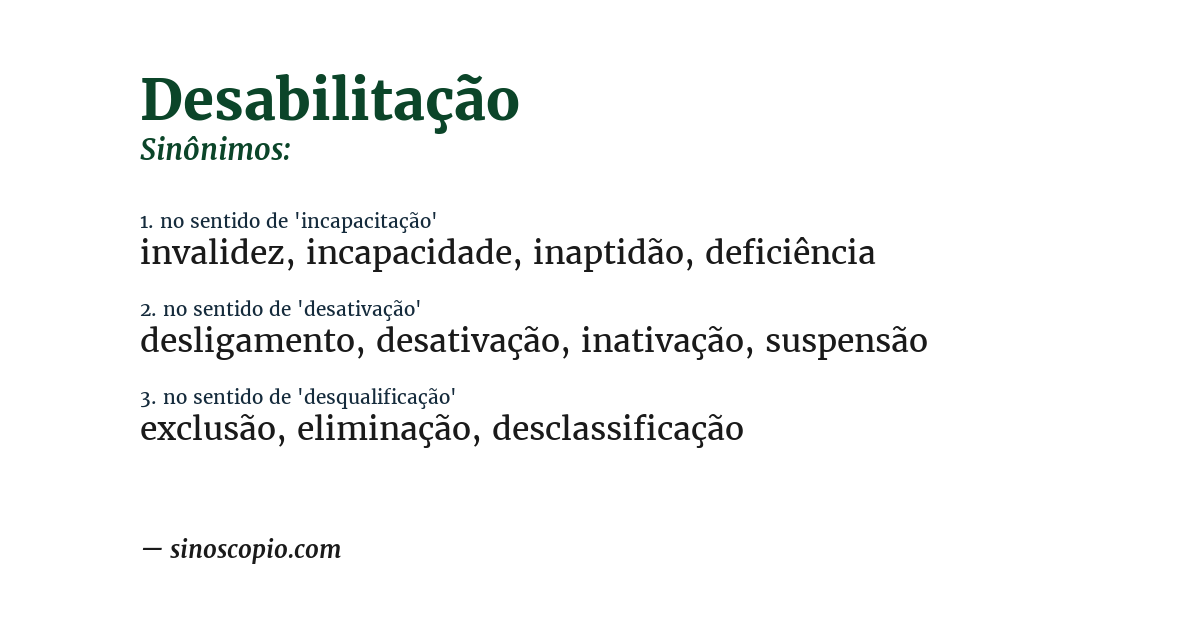 Sinônimo de desabilitação