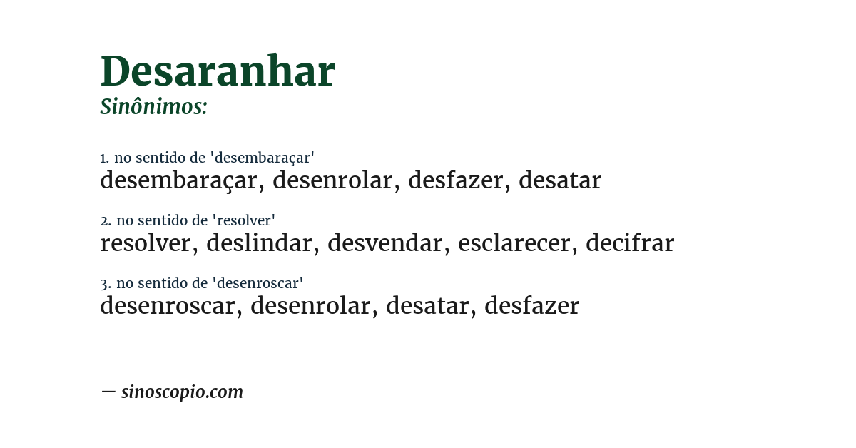 Sinônimo de desaranhar
