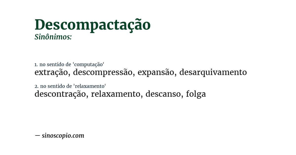 Sinônimo de descompactação