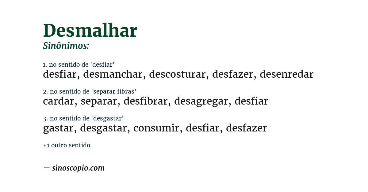 Sinônimo de desmalhar