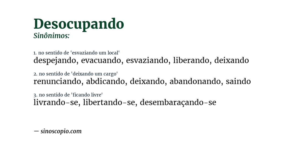 Sinônimo de desocupando