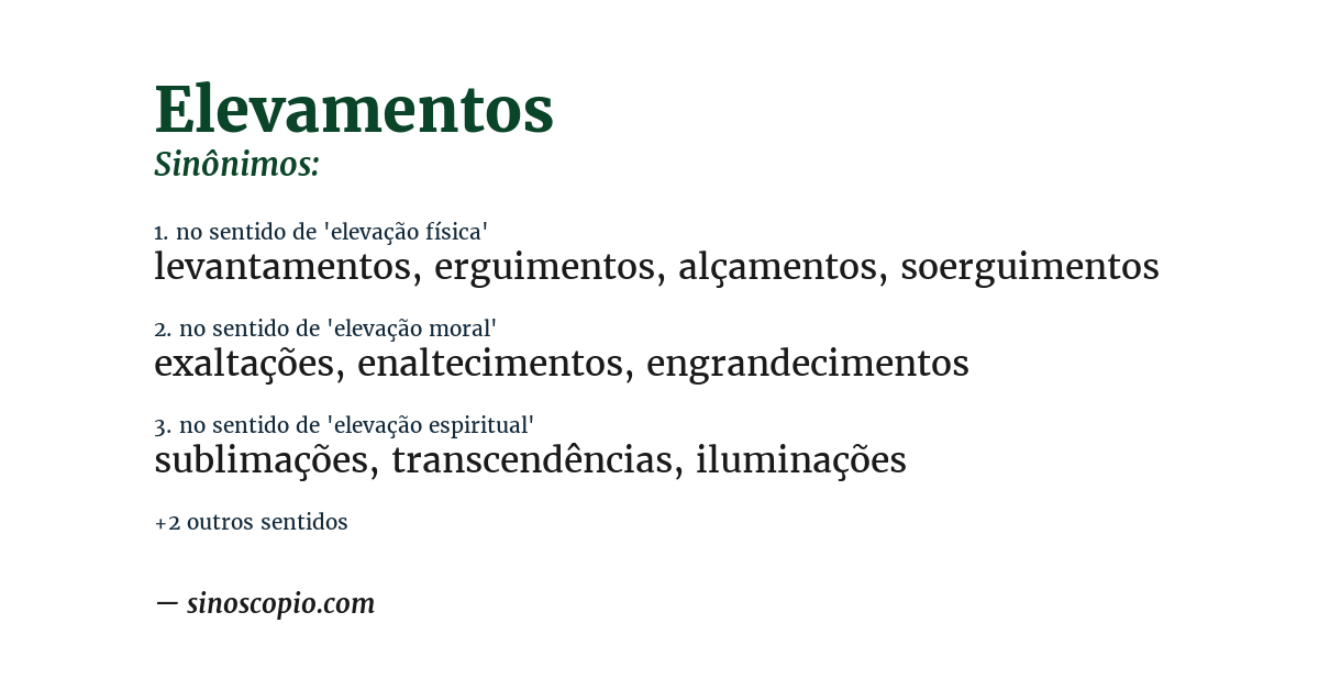 Sinônimo de elevamentos