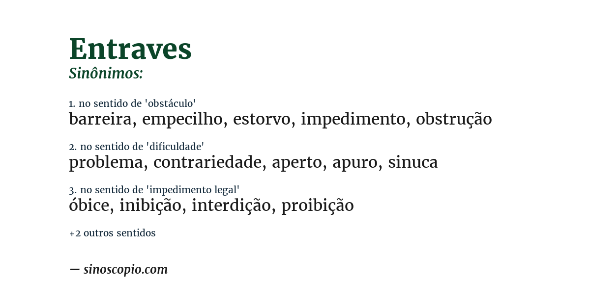 Sinônimo de entraves