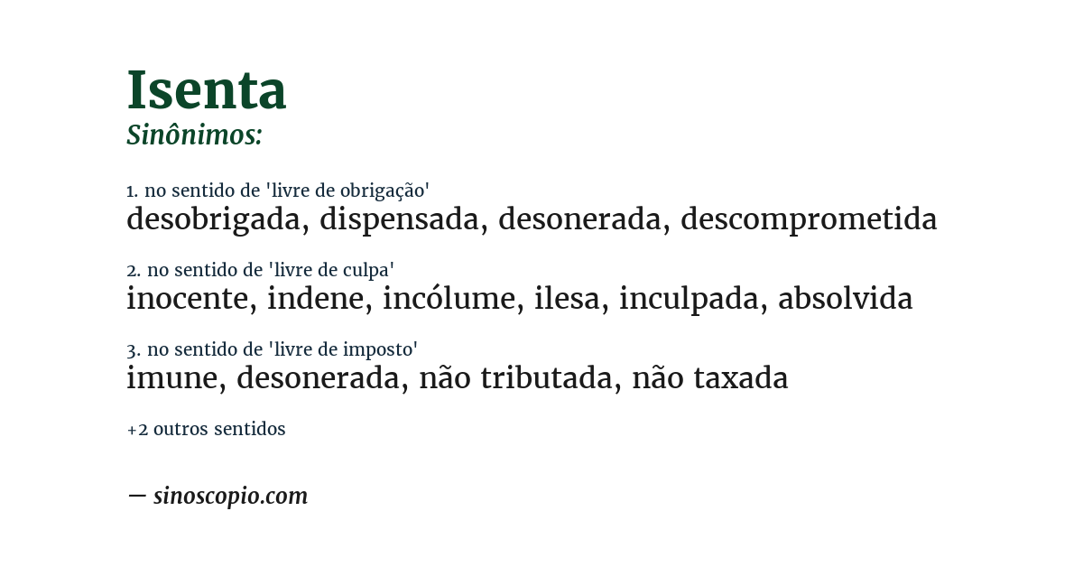 Sinônimo de isenta