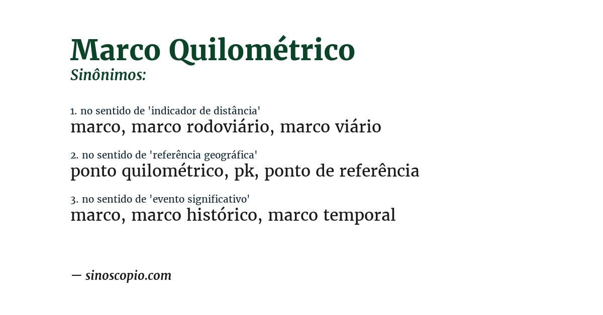 Sinônimo de marco quilométrico