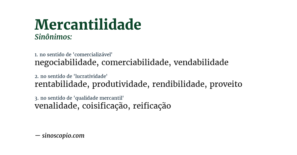 Sinônimo de mercantilidade
