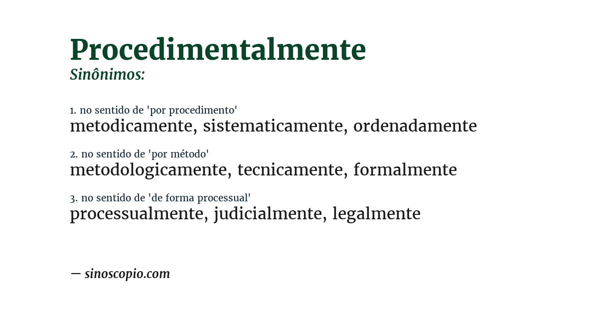 Sinônimo de procedimentalmente