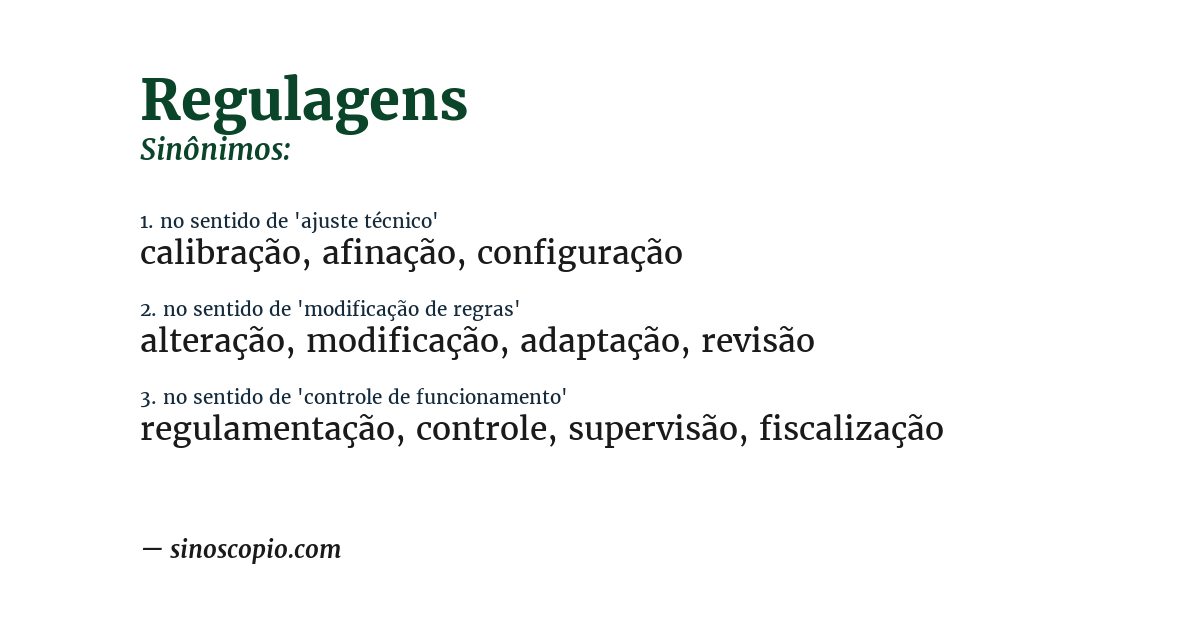Sinônimo de regulagens