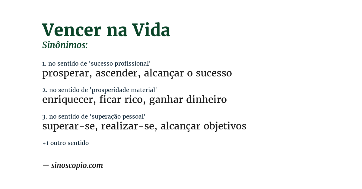 Sinônimo de vencer na vida