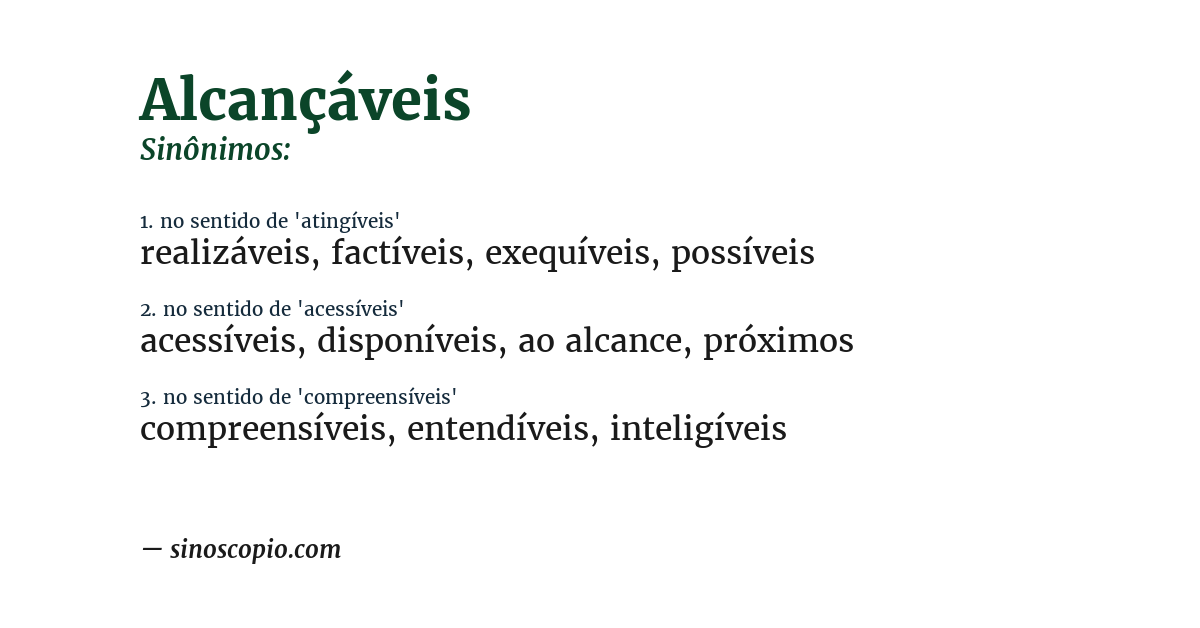 Sinônimo de alcançáveis