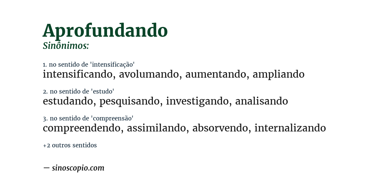 Sinônimo de aprofundando