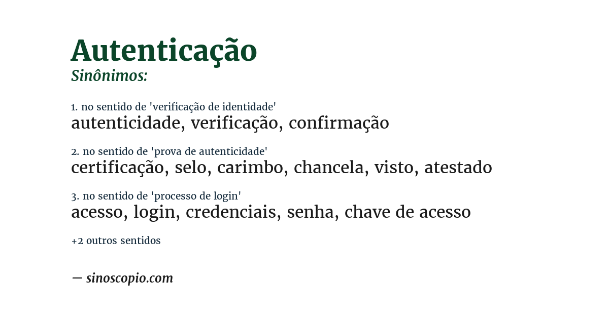 Sinônimo de autenticação