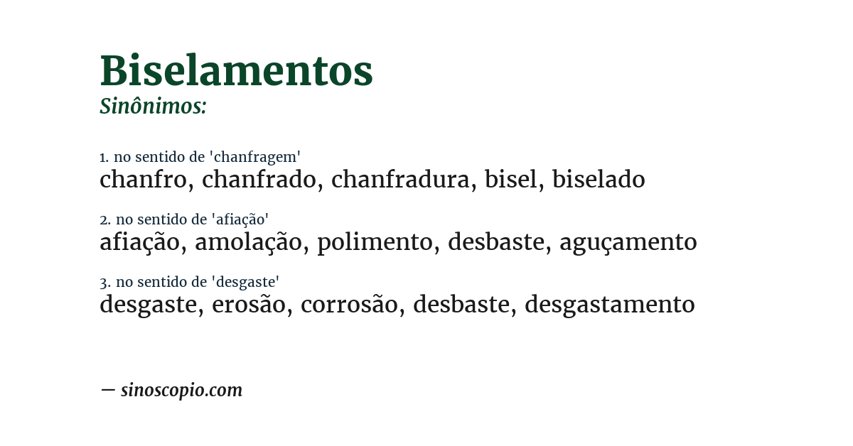 Sinônimo de biselamentos