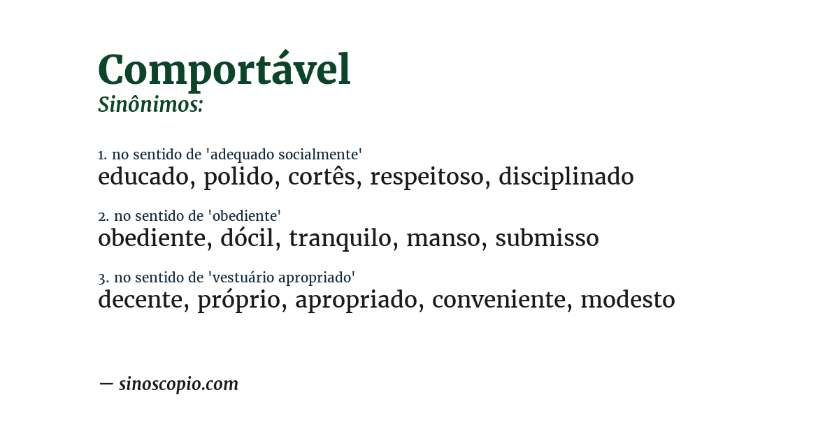 Sinônimo de comportável