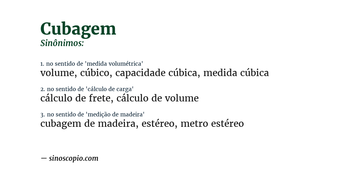 Sinônimo de cubagem