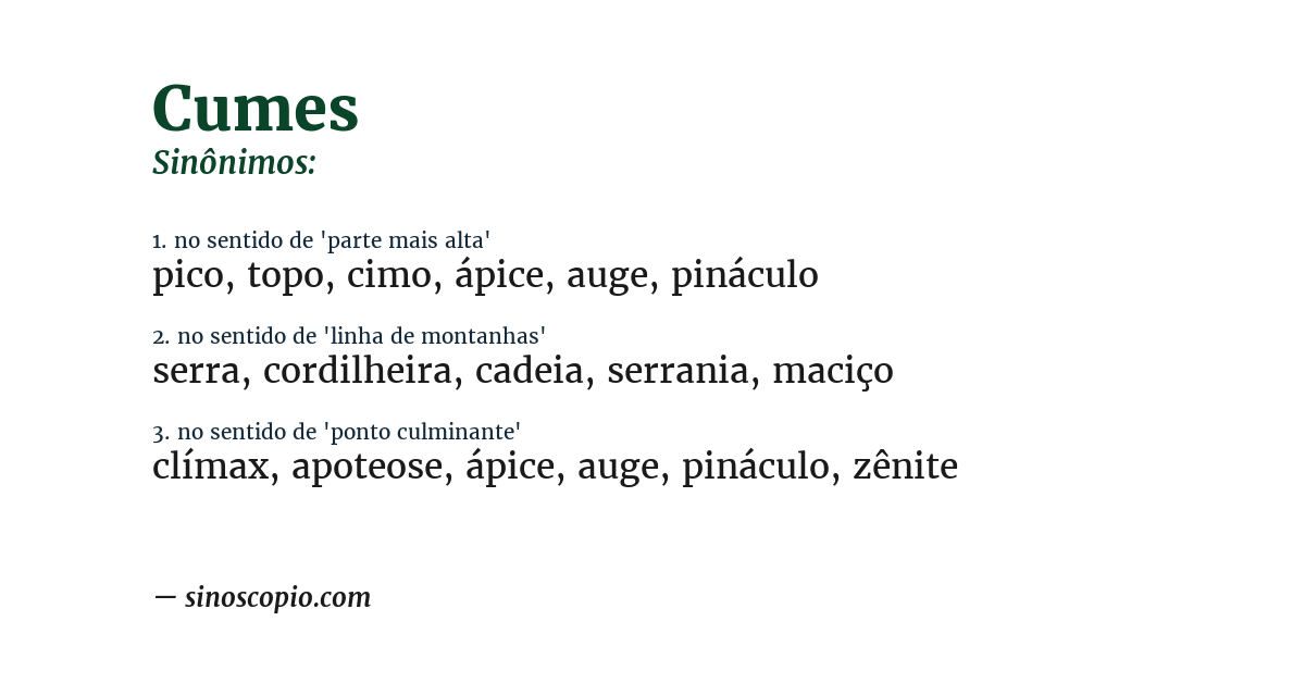 Sinônimo de cumes