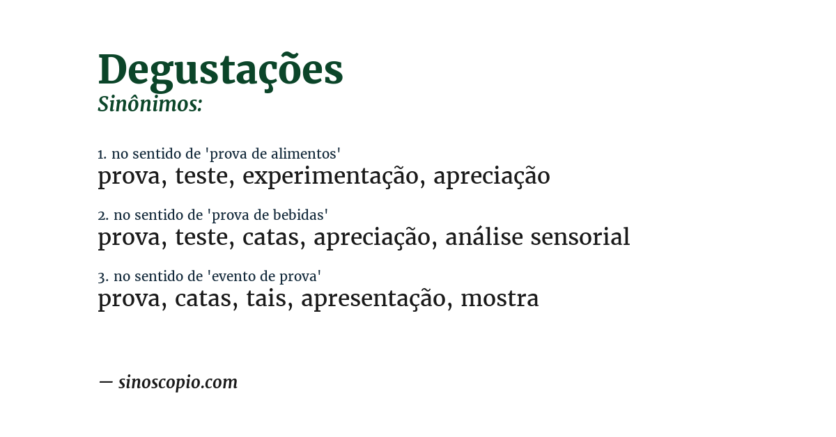 Sinônimo de degustações