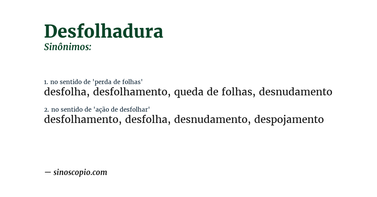 Sinônimo de desfolhadura