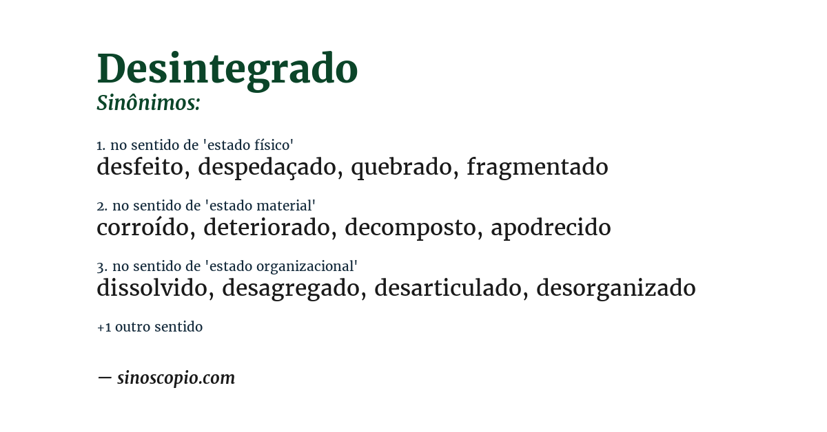 Sinônimo de desintegrado