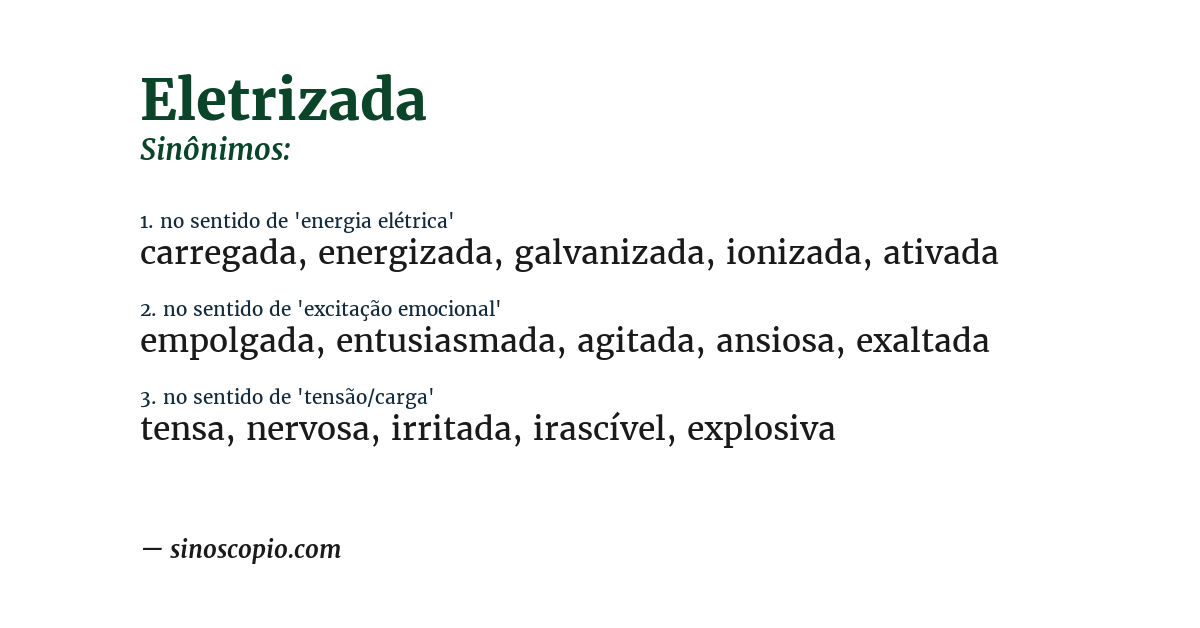 Sinônimo de eletrizada