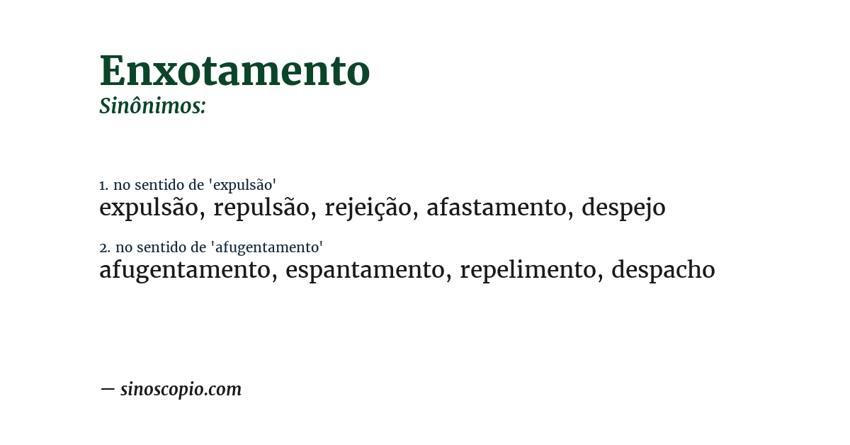 Sinônimo de enxotamento