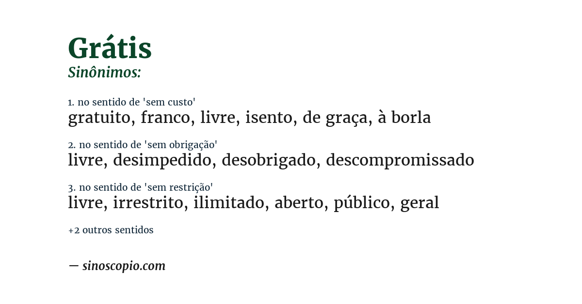 Sinônimo de grátis