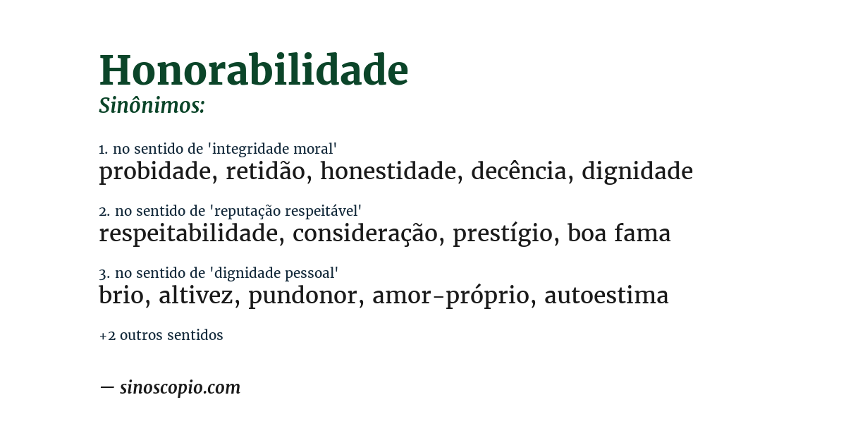 Sinônimo de honorabilidade