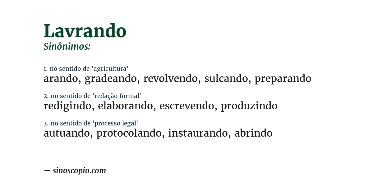 Sinônimo de lavrando