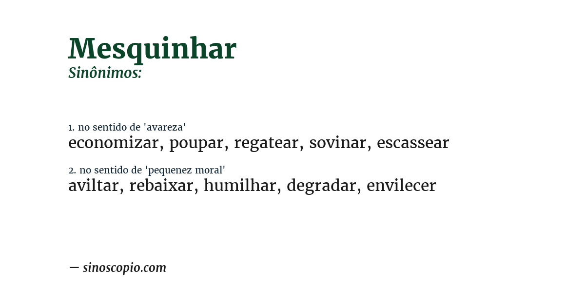 Sinônimo de mesquinhar