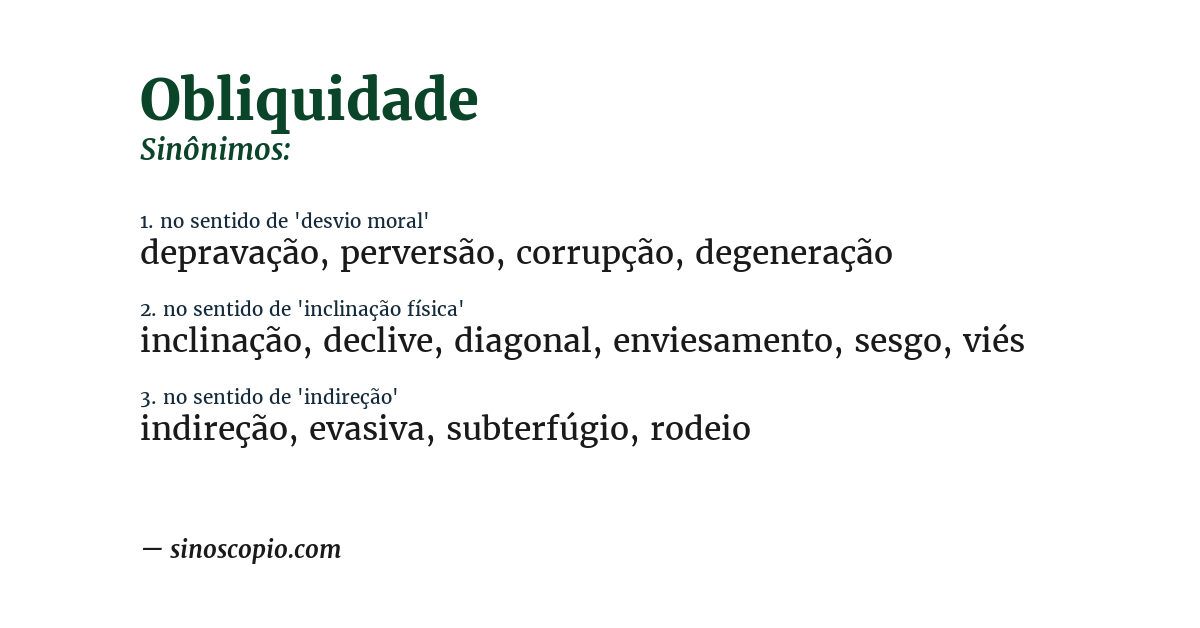 Sinônimo de obliquidade
