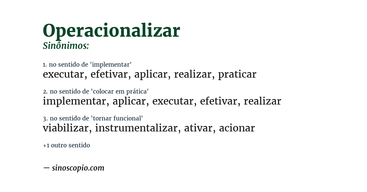 Sinônimo de operacionalizar