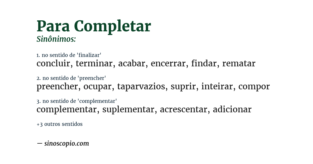 Sinônimo de para completar