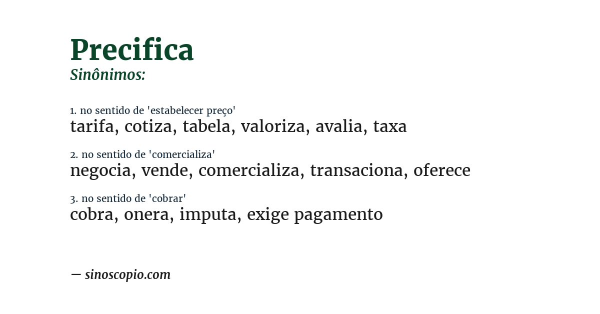Sinônimo de precifica