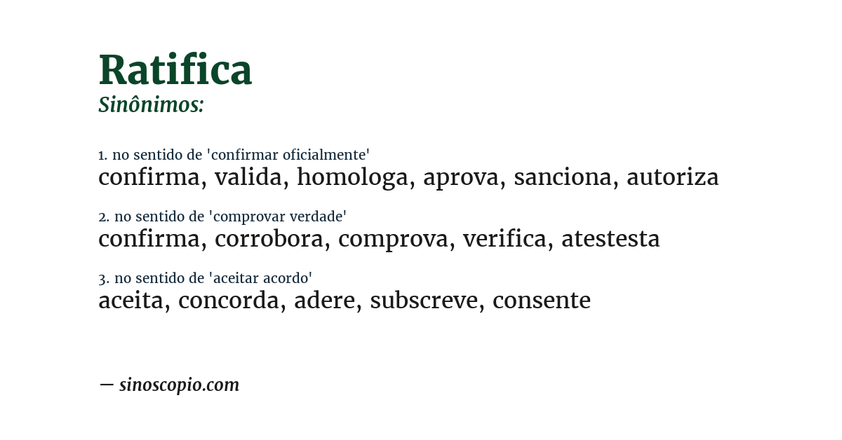Sinônimo de ratifica