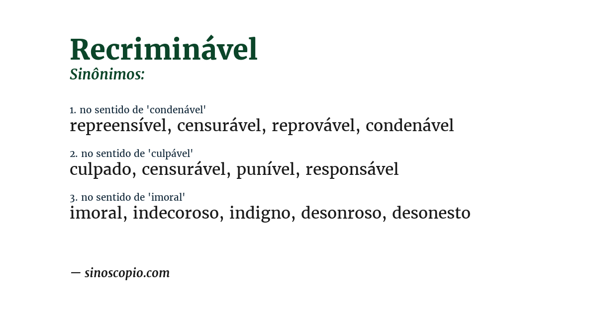 Sinônimo de recriminável