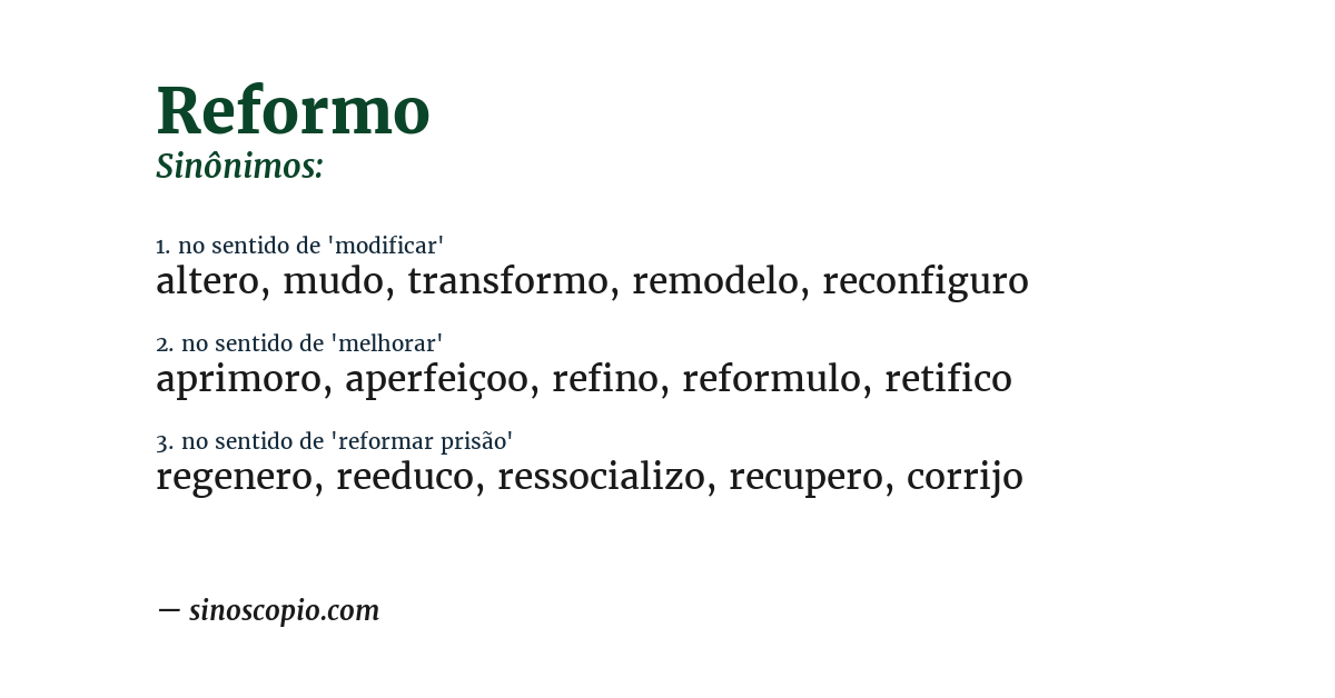 Sinônimo de reformo