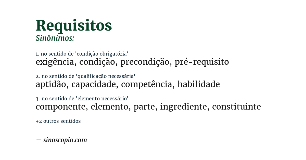Sinônimo de requisitos