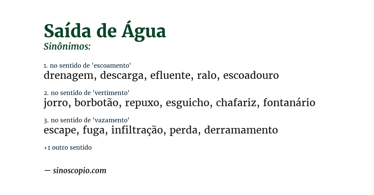 Sinônimo de saída de água