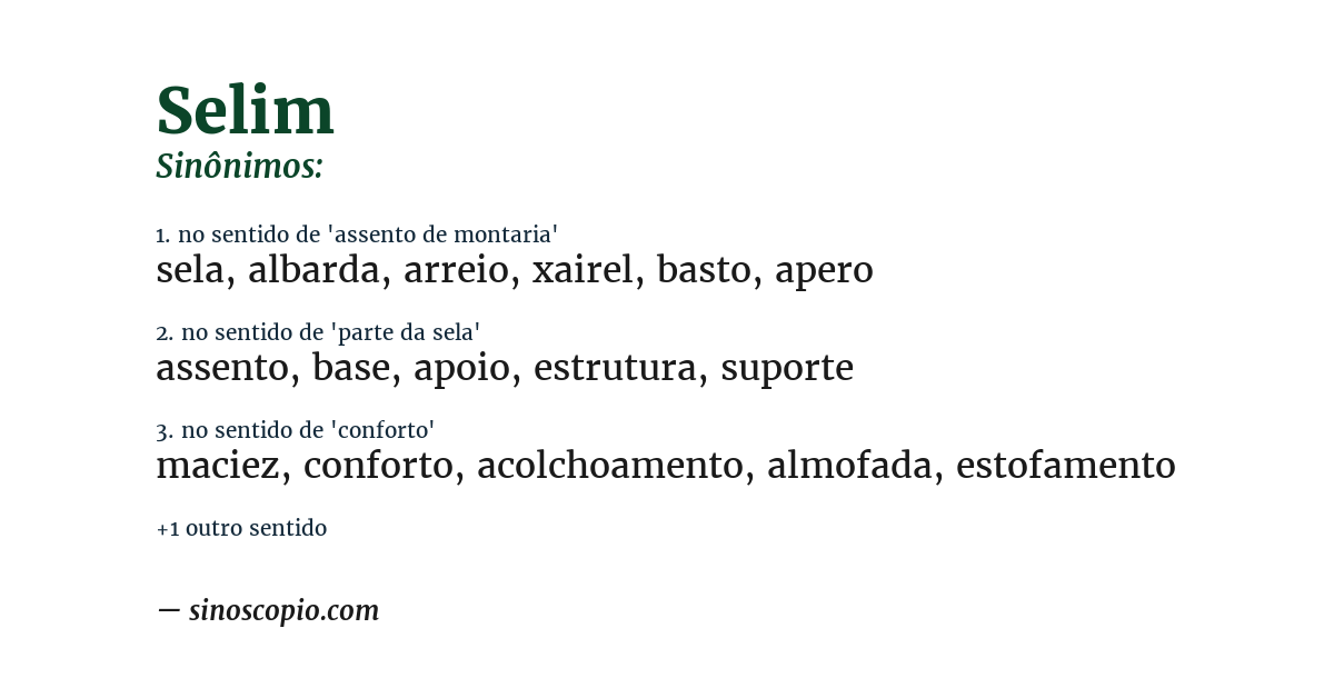 Sinônimo de selim