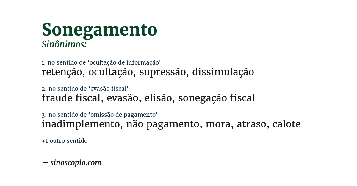 Sinônimo de sonegamento