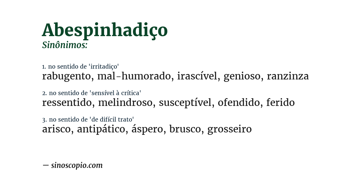 Sinônimo de abespinhadiço