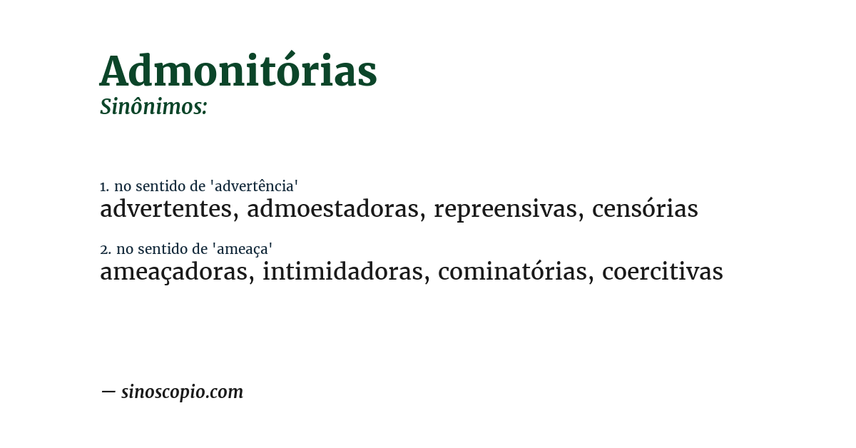 Sinônimo de admonitórias