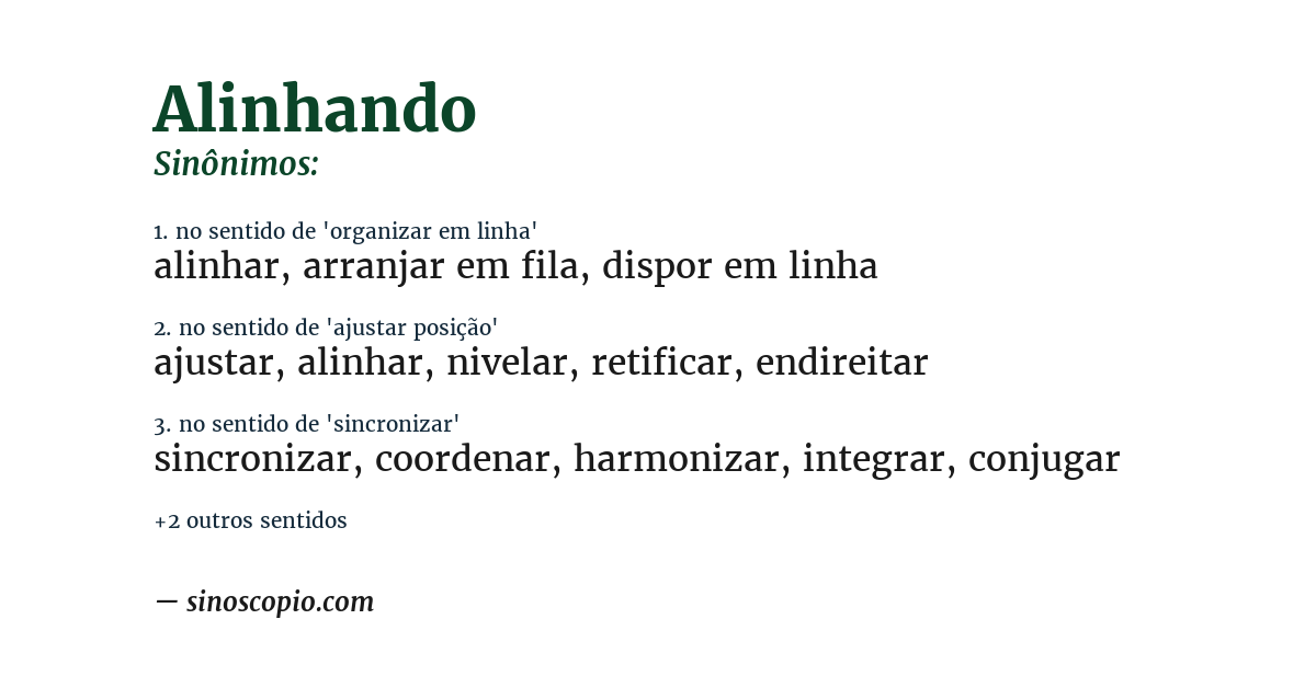 Sinônimo de alinhando
