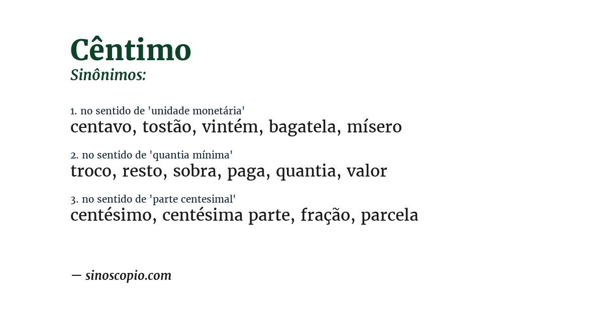Sinônimo de cêntimo
