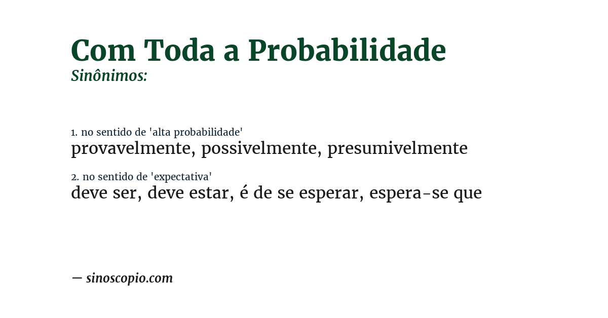 Sinônimo de com toda a probabilidade