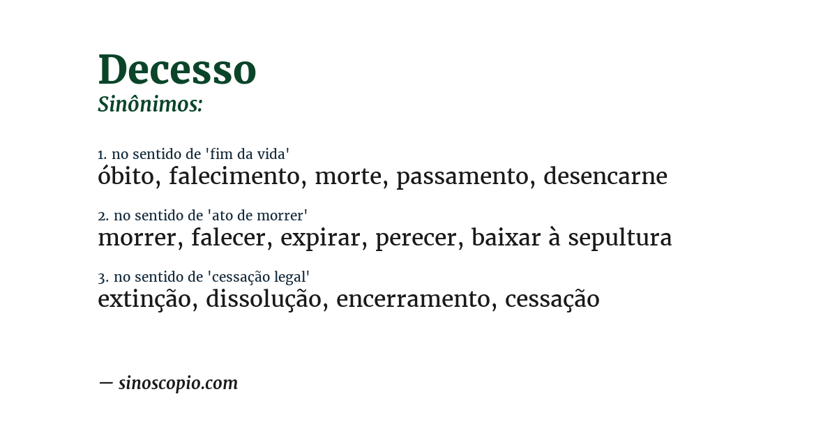 Sinônimo de decesso