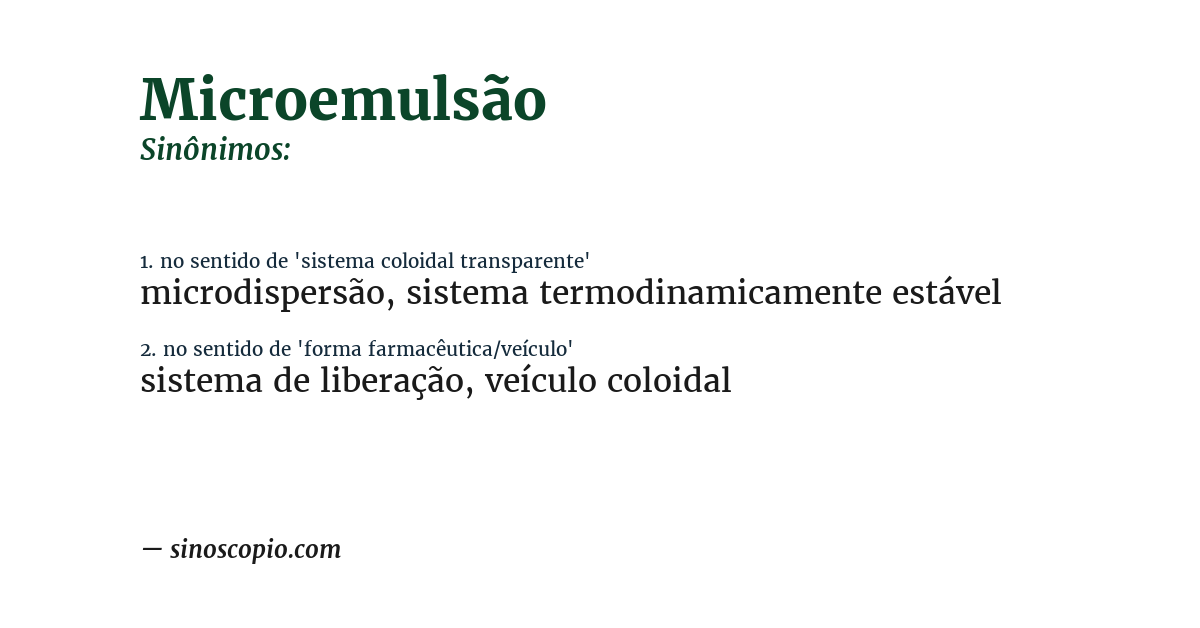 Sinônimo de microemulsão